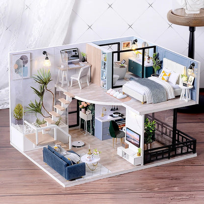 Doll House Kit 3D Wooden Mini DollHouse Assembly Building with Furniture Kit Toy For Birthday Gift 3D Puzzle Handmade Home Decor