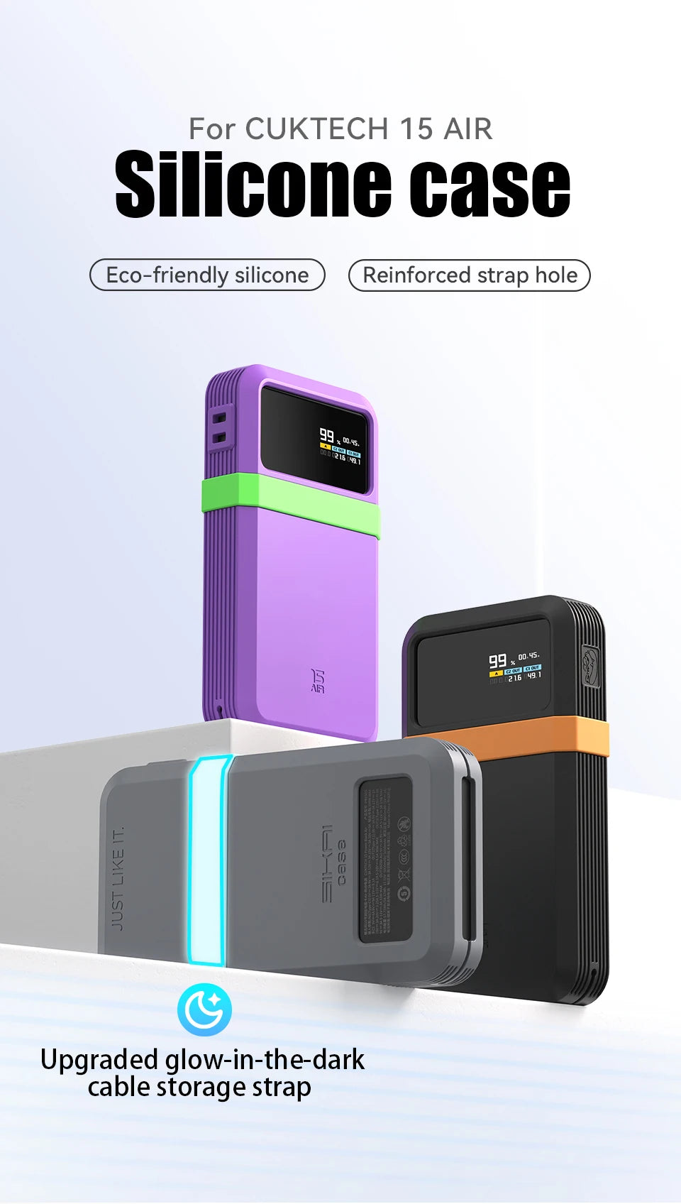 SIKAI Silicone Case For CUKTECH No.15 AIR 100W Portable Power Bank 15000mAh Travel Design with Data Cable Storage