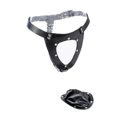 Erotic Underwear Men Leather G-strings With Open Penis Pouch,Fetish BDSM Bondage Men Gay Cock Cage Chastity Panty,Sexy Lingerie