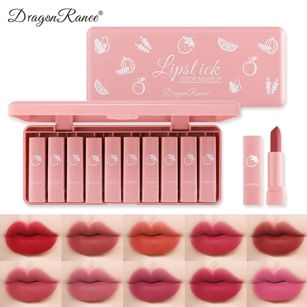 Ten-Piece Lipstick Set, Matte, Long-Lasting, Fade-Resistant Lip Balm, Matte Finish, Brightening, Commuter-Friendly, Nude Color, Gentle and Elegant Lipstick