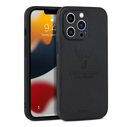 Luxury Business Leather Bumper Case For iPhone 17 Air 16 15 14 13 12 11 Pro Max Mini Plus Shockproof Soft Deer Head Back Cover