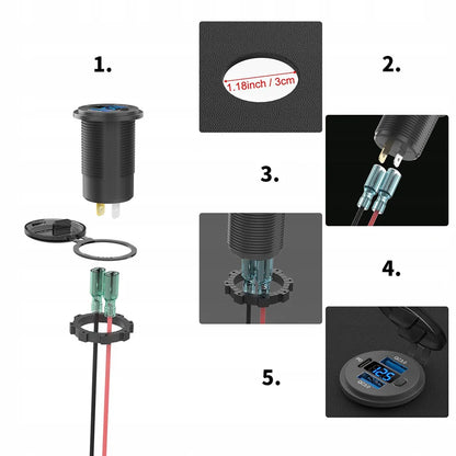 3 Ports Quick Charge Dual PD & QC 3.0 112W Aperture Car Charger Outlet Socket For 12V 24V Motorcycle Boat Marine Truck ATV