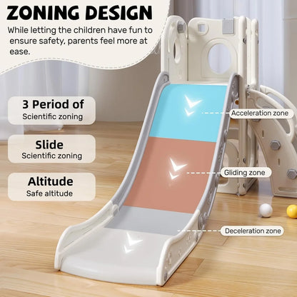 Children's slide, multifunctional Toddler Slide With Playpen, Storage Space and Non-slip Steps, Indoor & Outdoor Pla(Gray White)
