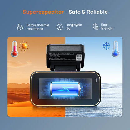70mai Dash Cam A810 Lite 4K HDR + 1080P, Supercapacitor 4G LTE Remote Control Wi-Fi 6 GPS Voice Control Car DVR 70mai A810 Lite