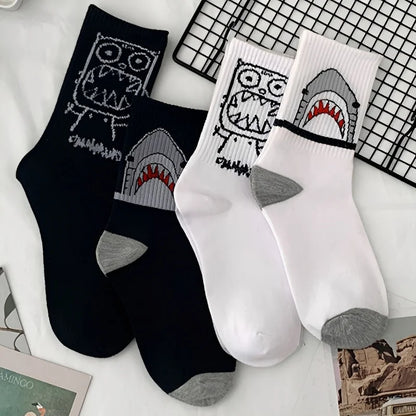 Spring Summer High Quality Harajuku Chaussette Style Shark Socks For Women Men's Cotton Hip Hop Man Meias Mens Calcetines
