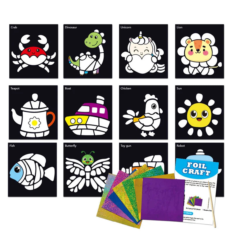 12Pcs DIY Cartoon Magic Transfer Painting Crafts for Kid Crafts Creative Drawing Educational Learning Art School Supplies