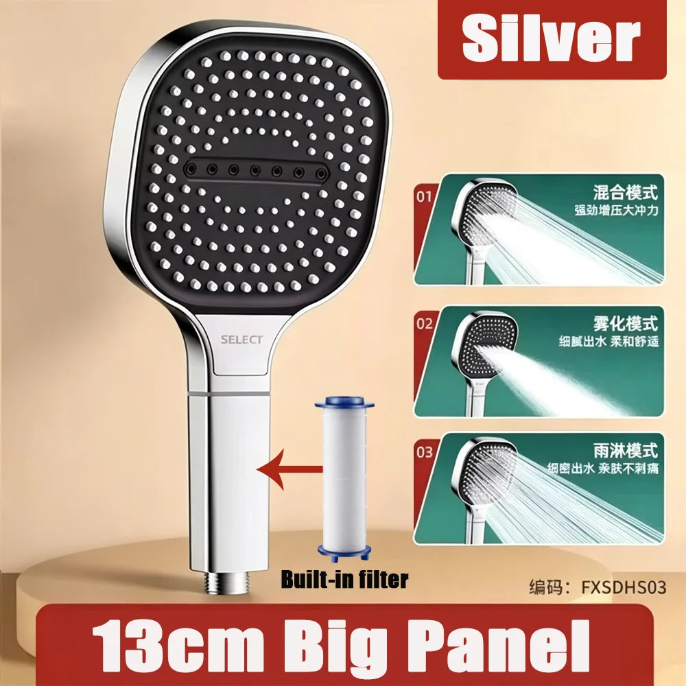 13CM Large Panel Shower 3 Modes Shower Head High Pressure Water Massage Shower Head Set with Cartridge Bathroom Accessories