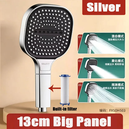 13CM Large Panel Shower 3 Modes Shower Head High Pressure Water Massage Shower Head Set with Cartridge Bathroom Accessories