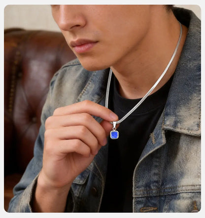 Vnox Geometric Square Natural Stone Pendant Necklace for Men, Gold Silver Color Stainless Steel Blade Chain, Trendy Jewelry Gift