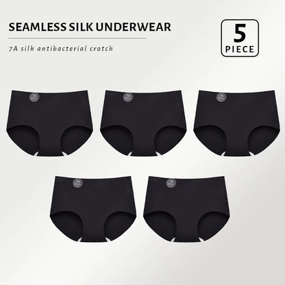 5PCS Seamless Mulberry Silk Panties Woman Underwear Ultra-Thin High Elastic Invisible Briefs Soft & Breathable Female Lingerie