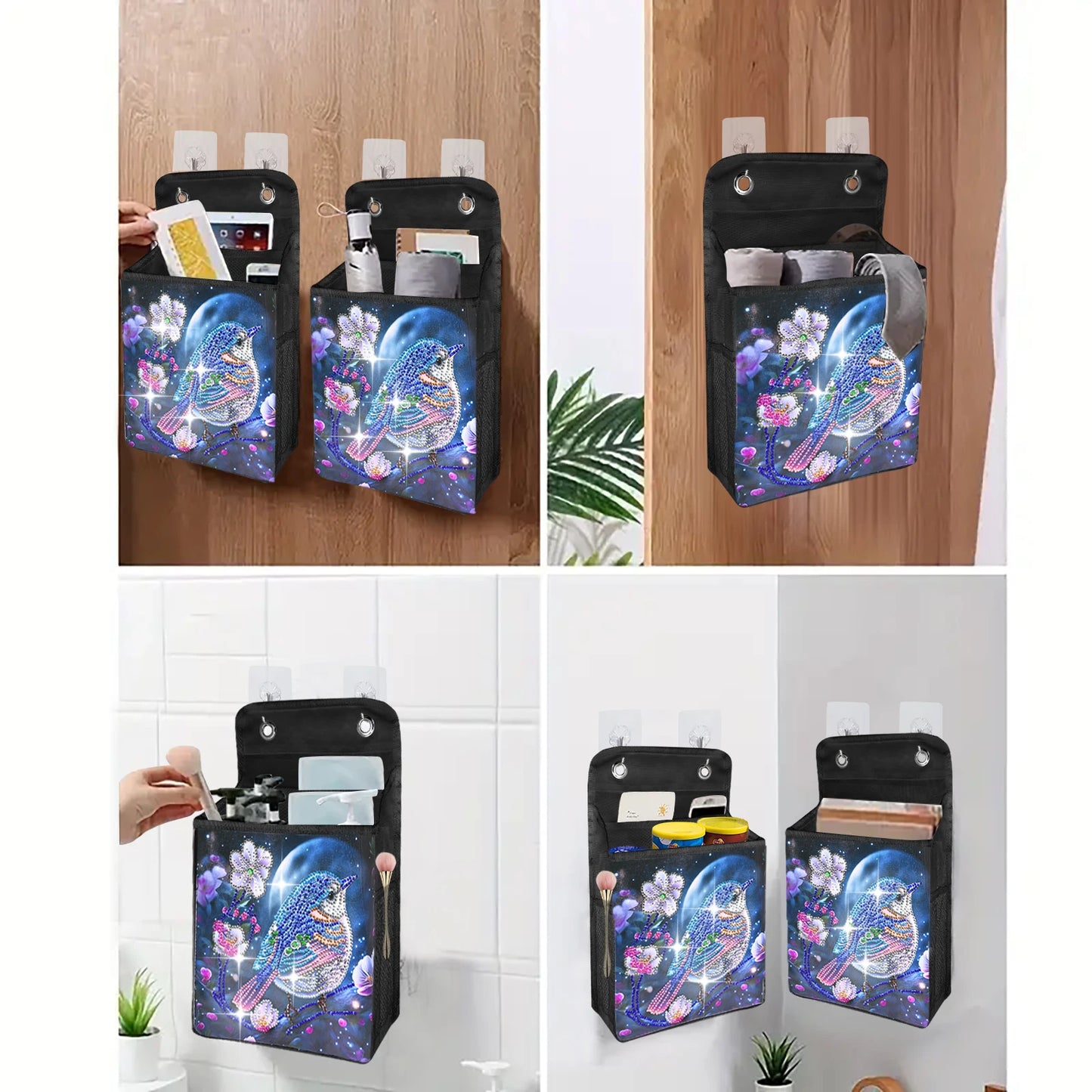 1pc/Set DIY Butterfly Diamond Art Hanging Storage Bags Canvas Crystal Rhinestone Cats Diamond Painting Storage Bags for Hanging