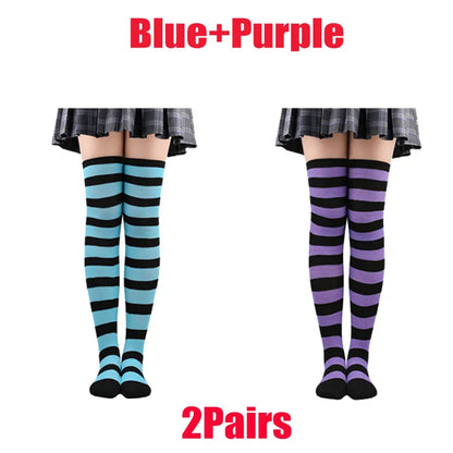 Color Striped Stockings Japanese Over Knee Socks Fashion Women Keep Warm Soks Sexy Slim Long Socks Hosiery JK Cosplay Lolita Y2k