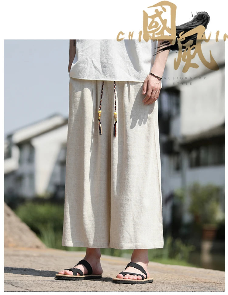 Men Loose Fit Shorts Summer Breathable Casual Pants Wide Leg Linen Cotton Plus Size5XL Comfortable Outdoor Harajuku Trousers Men