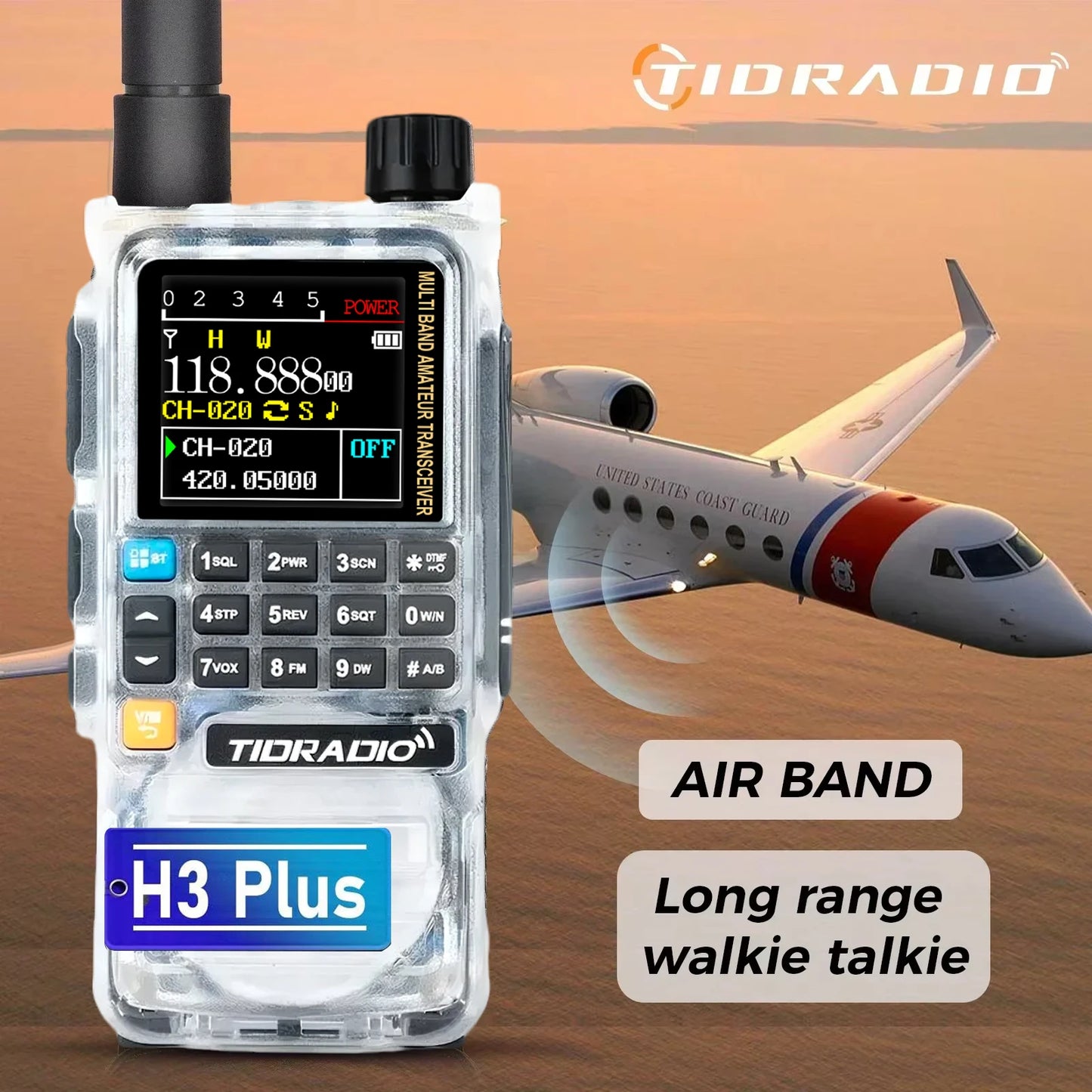 TIDRADIO H3 Plus Long Range Walkie Talkies Wireless Programming Air Band Long Range Tow Way Radio Frequency Copy Station