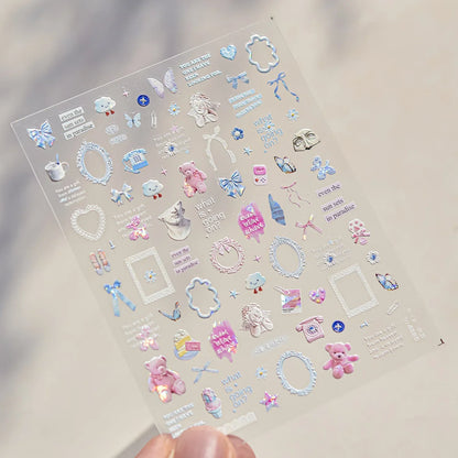 Lovely Animal Graffiti Cat Claw Rabbit Bunny Bear Dog Flower Fruit Dim Sum Candy Sunflower Adhesive 5D Nail Art Stickers Decal