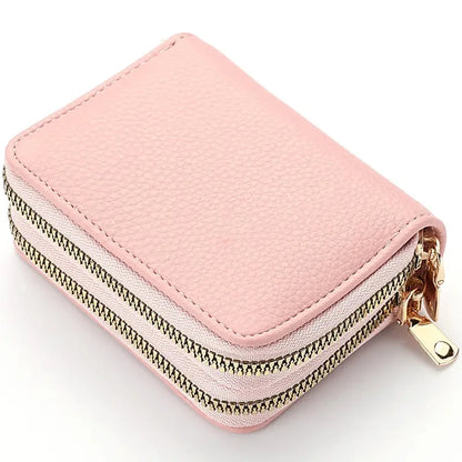 Women's Double Zipper Wallet Fashion Short Credit Card Holder with Large Capacity Coin Purse
