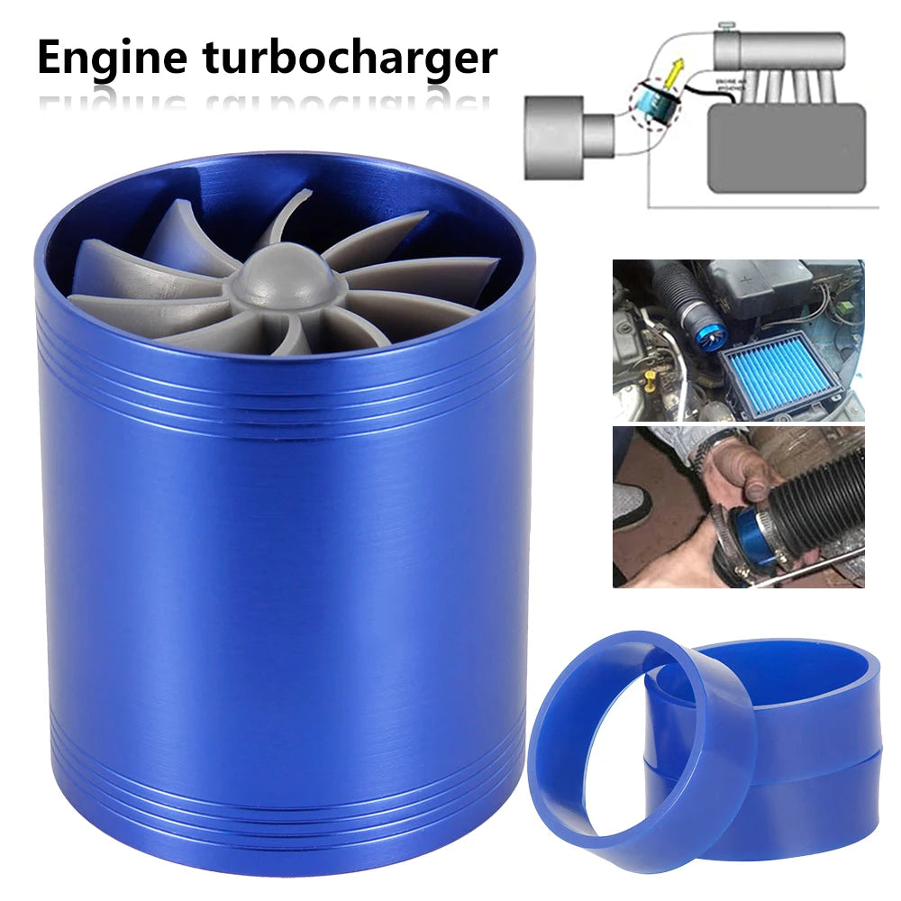 Universal Car Air Intake Turbonator Double Fan Turbine Super Charger Gas Fuel Saver Turbo for Car Truck SUV Vehicle Accessories