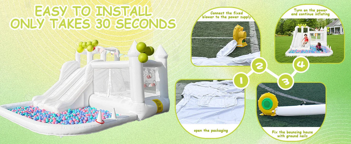 White Bounce House Oxford Bouncy Castle with Two Slides Bounce House for Kids with Large Ball Pits wedding Party Inflatable toys