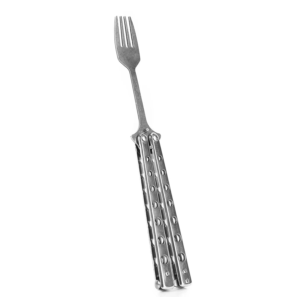 Butterfly Knife Folding Spoon Fork Balisong Training Spoon Fork Butterfly Knife Trainer Outdoor Camping Tableware Kitchen Tool