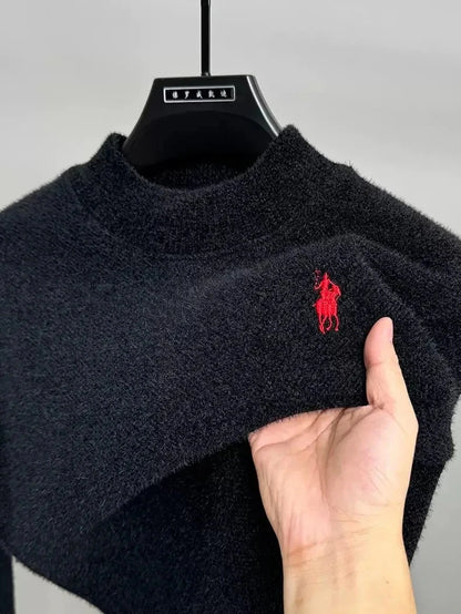 High end brand velvet sweater men's new designer fashion exquisite pony embroidery winter thick warm round neck knitted pullover