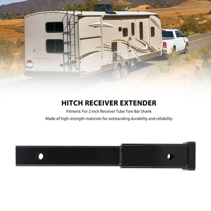 12 Inch Trailer Hitch Receiver Extender Black 5000 Lbs Towing Reliable Hitch Extension For 2 Inch Receiver Tube Tow Bar Shank