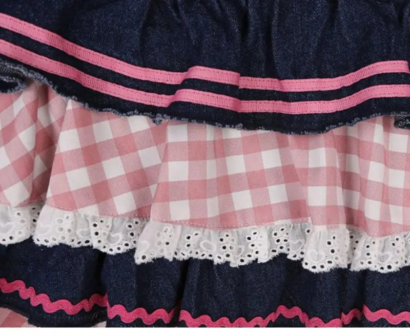 Kawaii Girls Lolita Skirts Japanese Women Harajuku Ball Gown Denim Skater Y2K High Waist Lace Cake Skirts Versatile Puffy Skirts