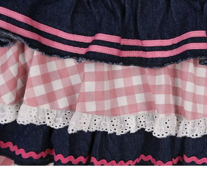 Kawaii Girls Lolita Skirts Japanese Women Harajuku Ball Gown Denim Skater Y2K High Waist Lace Cake Skirts Versatile Puffy Skirts