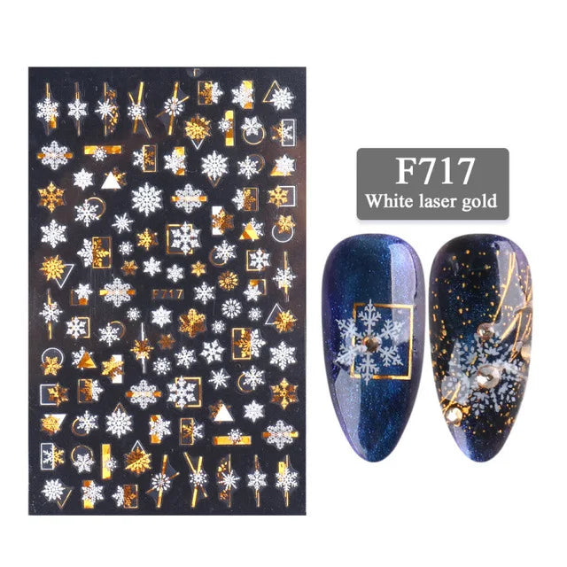 1PCS New Christmas Decorations 2023 New Year Nail Stickers Press on Nails Laser Snowflake Christmas Tree 3D Nail Decal