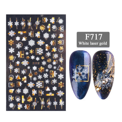 1PCS New Christmas Decorations 2023 New Year Nail Stickers Press on Nails Laser Snowflake Christmas Tree 3D Nail Decal