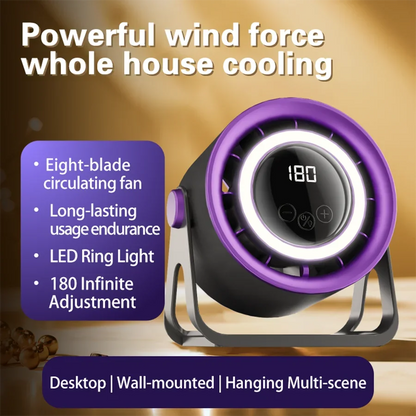 TINSOL 1800mAH Portable Electric Fan with Ambient Light Turbo Mute Electric Fan Desktop Wall Mount Ceiling Air Cooler