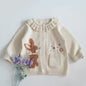 Baby Girls Embroidery Sweater Cardigan Autumn Fashion Cotton Floral Collar Kids Knitted Cardigan Rabbit Coat Outerwear Korean