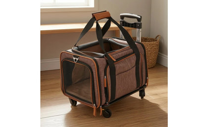 Rolling Mesh Pet Carrier Soft-sided Animal Carrier Breathable Mesh Windows Telescoping Handle for Convenient Transport
