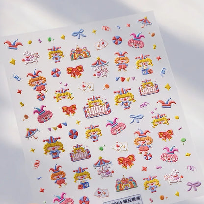 Lovely Animal Graffiti Cat Claw Rabbit Bunny Bear Dog Flower Fruit Dim Sum Candy Sunflower Adhesive 5D Nail Art Stickers Decal