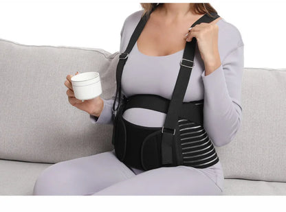 Double Support Back Abdomen Brace Shoulder Strap Lumbar Adjustable Black M-XXL NewSpecial Abdominal Care Belt for Pregnant Women