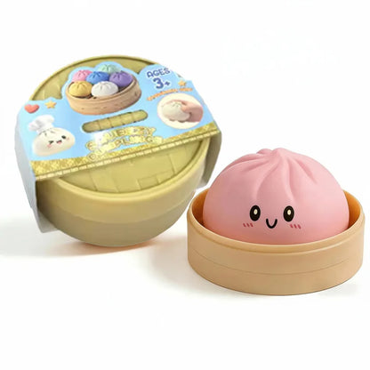 Colorful Dumpling Squishes Stress Balls Fidget Sensory Toys Simulation Food Squishies Bun with Steamer Squeeze Dough Ball Gifts