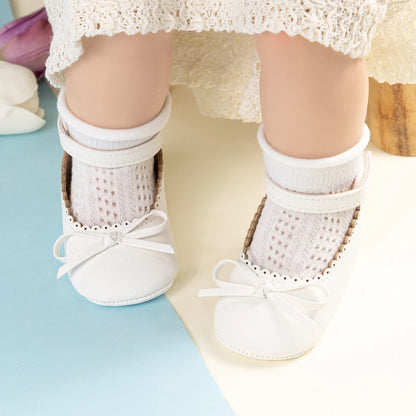 New Baby Shoes Girls' Soft-soled Leather Bowknot Party Princess Shoes Light Flat First Walkers Breathable and Anti-slip