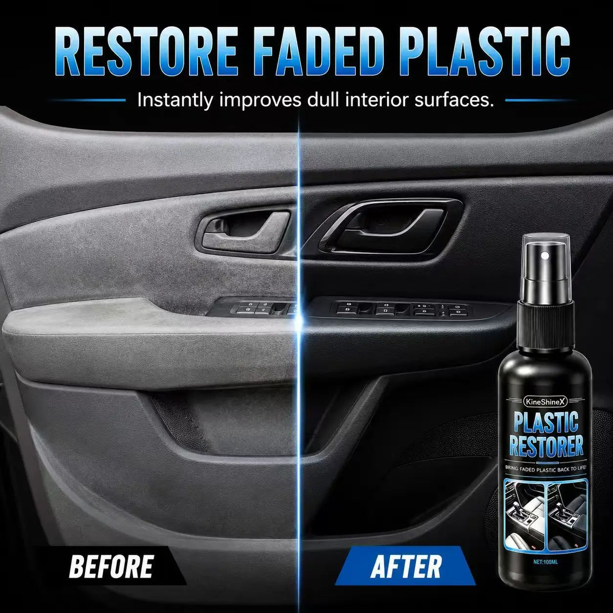 Professional Car Plastic Restorer Spray Refreshes Shine for Dashboard Door Trim Seats 100ml