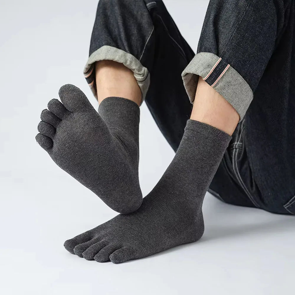 5Pairs Toe Socks Crew Socks Men and Women Five Fingers Socks Breathable Cotton Socks Sports Running Solid Color as Birthday Gift