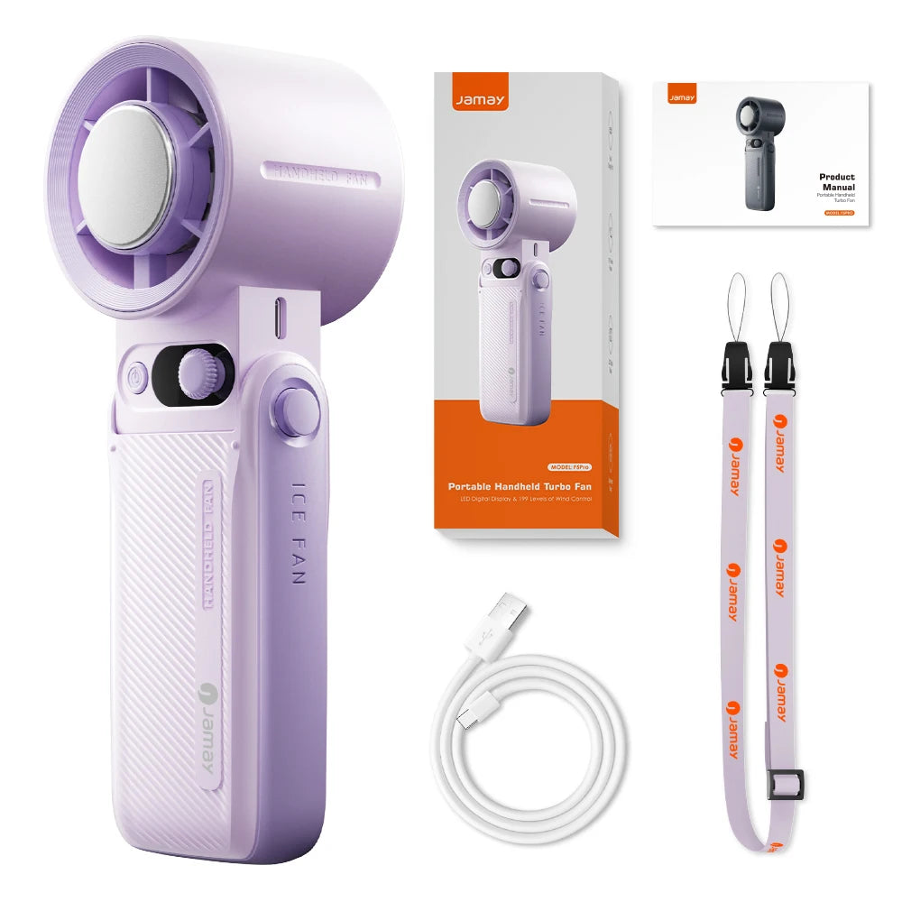 Portable Handheld Fan Strong Wind 199 Gear Wind Speed LED Digital Display Adjustable Outdoor 3-in-1 Handheld Fan 8000mAh F5PRO