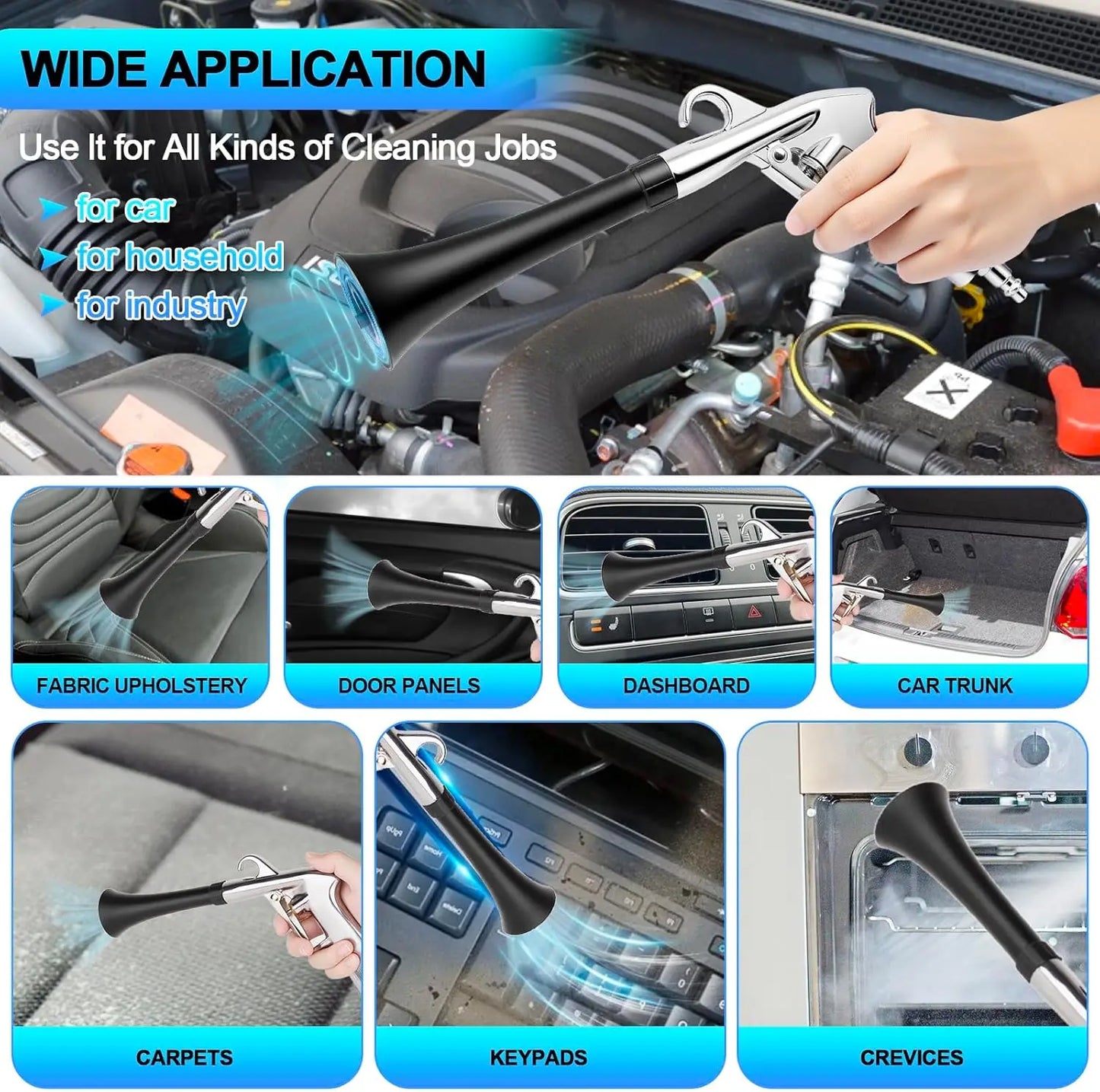 Car Cleaning Gun, High Pressure Air Blow Gun, High-Pressure 1/4 Inch Dry Blow Cleaning Tool, Uncharged Interior Spraying Washer