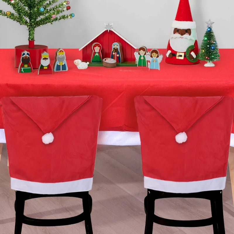 Santa Hat Chair Cover Red Non-woven Chair Back Cover Xmas Table Decoration Dining Chair Protector Christmas Party Supplies
