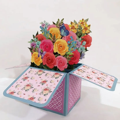 Pop Up 3D Greeting Card Paper Flowers Bouquet Postcard for  Birthday Mothers Father's Day Graduation Wedding Valentine's Day