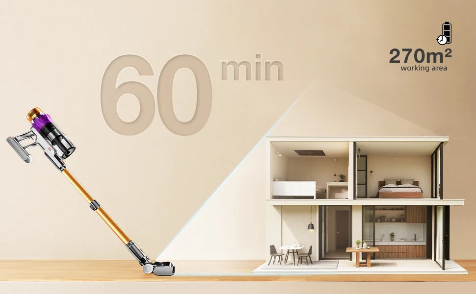 Daccormax 65KPa Cordless Stick Vacuum,Stick Vacuum with Smart Touch Screen,3-Speed Adjustable,Powerful Cleaning for Home