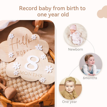 Wooden Baby Month Photography Prop Cloud Shape Record Card Newborn Birthday Gift Milestone Card Souvenir Baby Photo Accessories