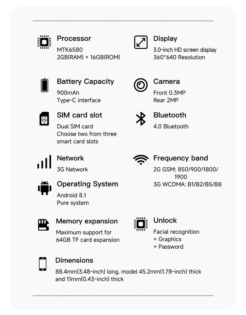 SERVO 18SE MINI Small Android Smartphone 3G WCDMA Dual SIM Card 2GB+16GB Play Store Wi-Fi Face Unlock 3.0 inch Mini Smart Phones