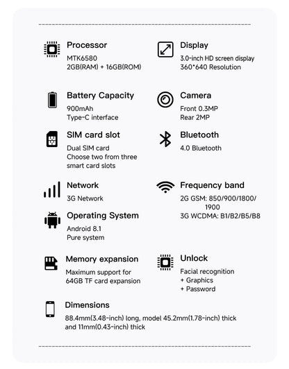 SERVO 18SE MINI Small Android Smartphone 3G WCDMA Dual SIM Card 2GB+16GB Play Store Wi-Fi Face Unlock 3.0 inch Mini Smart Phones