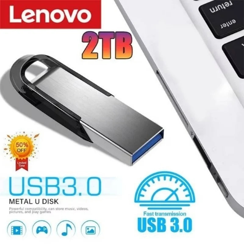 Lenovo 2TB USB 3.2 Metal Flash Drives Super High Speed Pendrive 1TB 512GB Pen Drives Portable USB Stick For Car Phone Computer