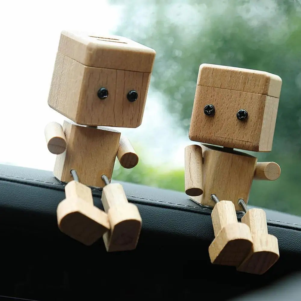 Wooden Robot Car Air Freshener Creative Shaking Legs Essential Oil Aroma Diffuser Vent Clip Dashboard Decor for Auto