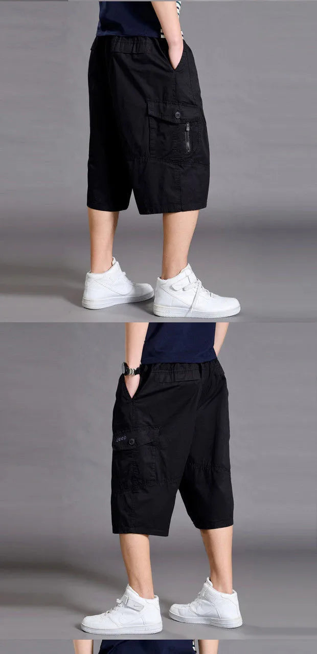 New Summer Men Cotton Thin Casual Shorts Man Elastic Waist Loose Jogger Cargo Shorts Pants Quality Male Straight Pants Size 6XL