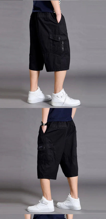 New Summer Men Cotton Thin Casual Shorts Man Elastic Waist Loose Jogger Cargo Shorts Pants Quality Male Straight Pants Size 6XL